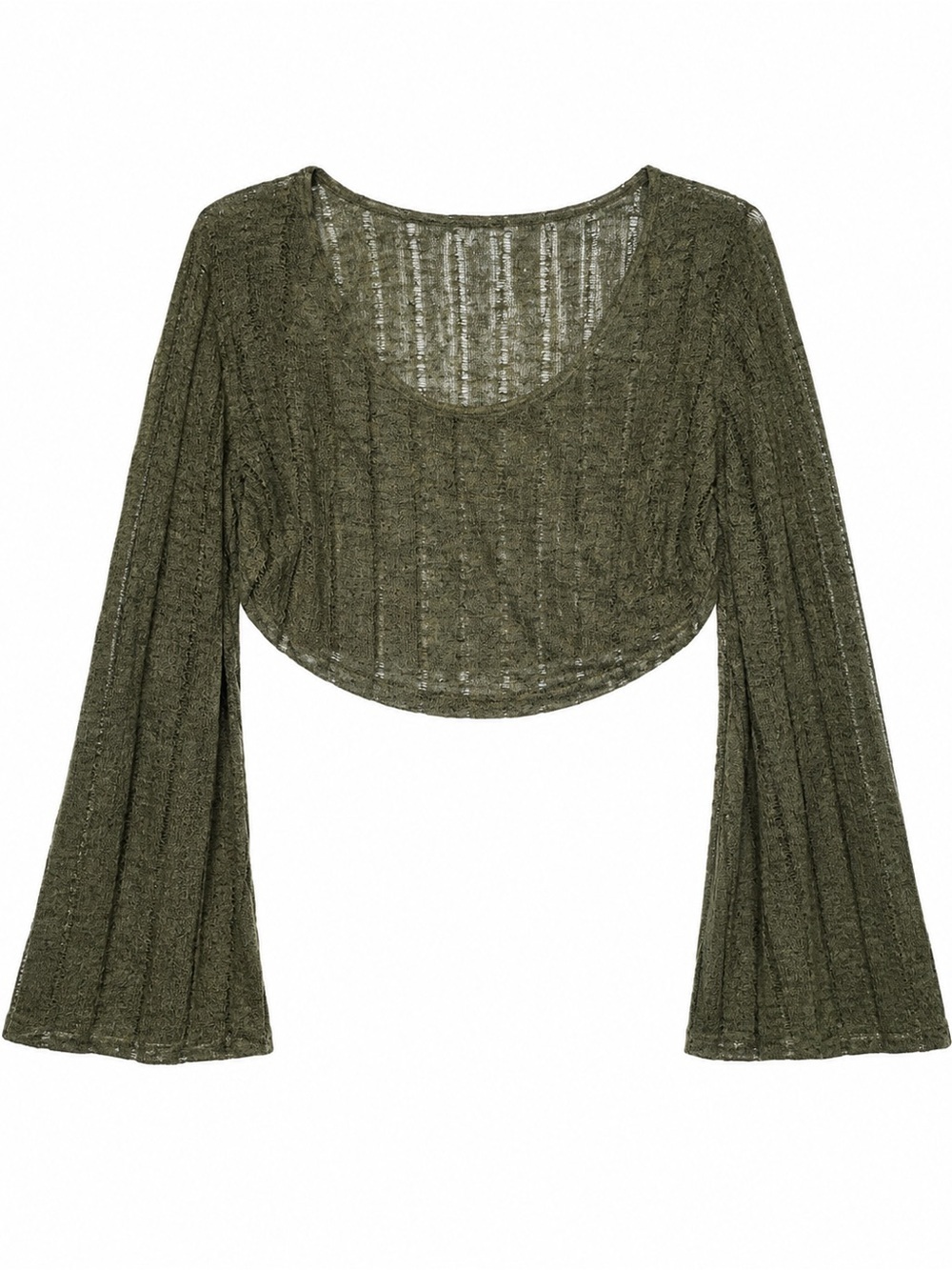 CIDER Olive Green Cropped Bell Sleeve Knit Top | XL
